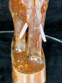Thumbnail for Hand Wooden Carved Elephant Pair – India Figures with Pink Resin Tusks 7 Vintag10