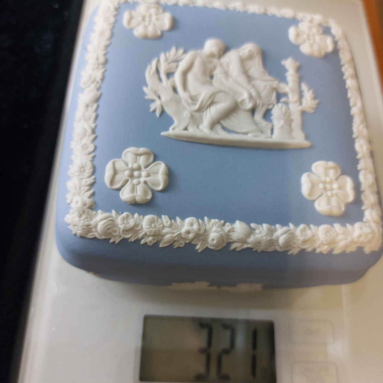Wedgwood Jasperware Blue Square Trinket Box – 4" Classical Relief Good Vintage11