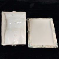 Thumbnail for Antique Porcelain butter dish Tureen Art Nouveau Floral Green Gilt Handle 9