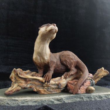 Border fine arts Edmann 1978 Limited Otter Sculpture 306/350 Stone Base Wildlife1