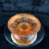 Thumbnail for Fenton Leaves Holly Marigold Carnival Glass Ruffled Bowl Antique 7.5