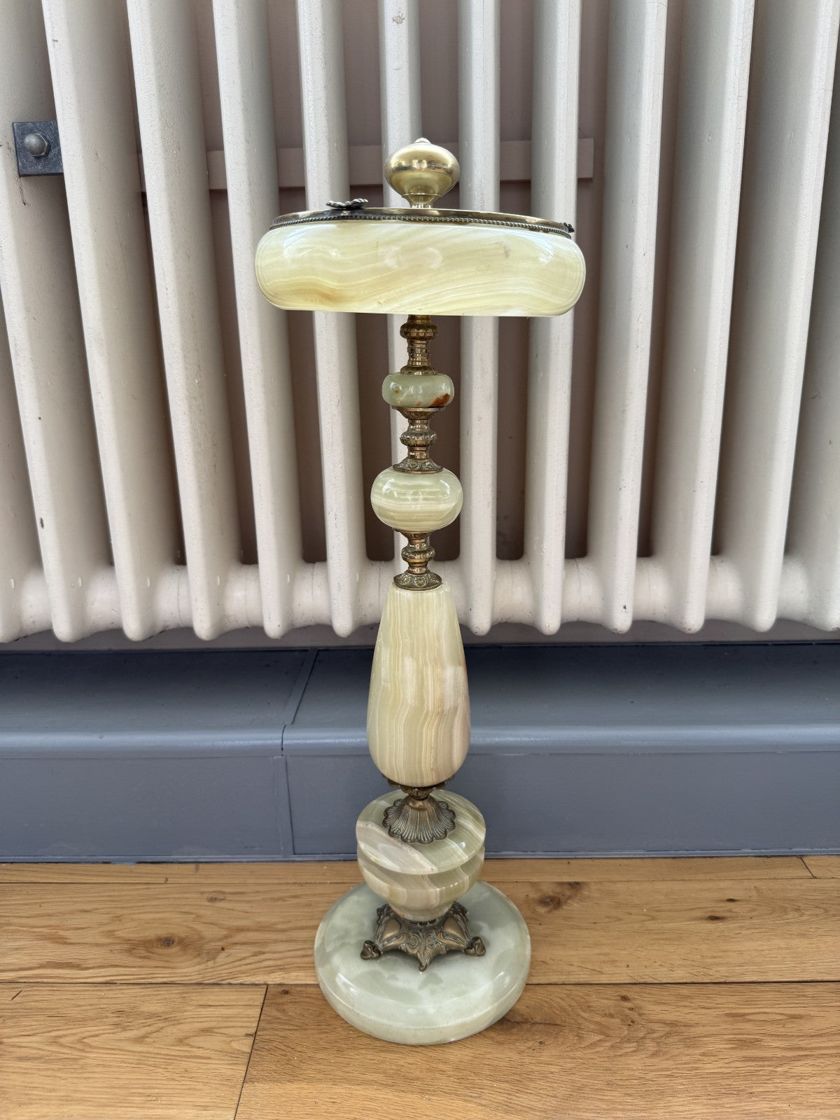 Art Deco Green Onyx Marble Brass Pedestal Ashtray Stand Tobacciana home decor2