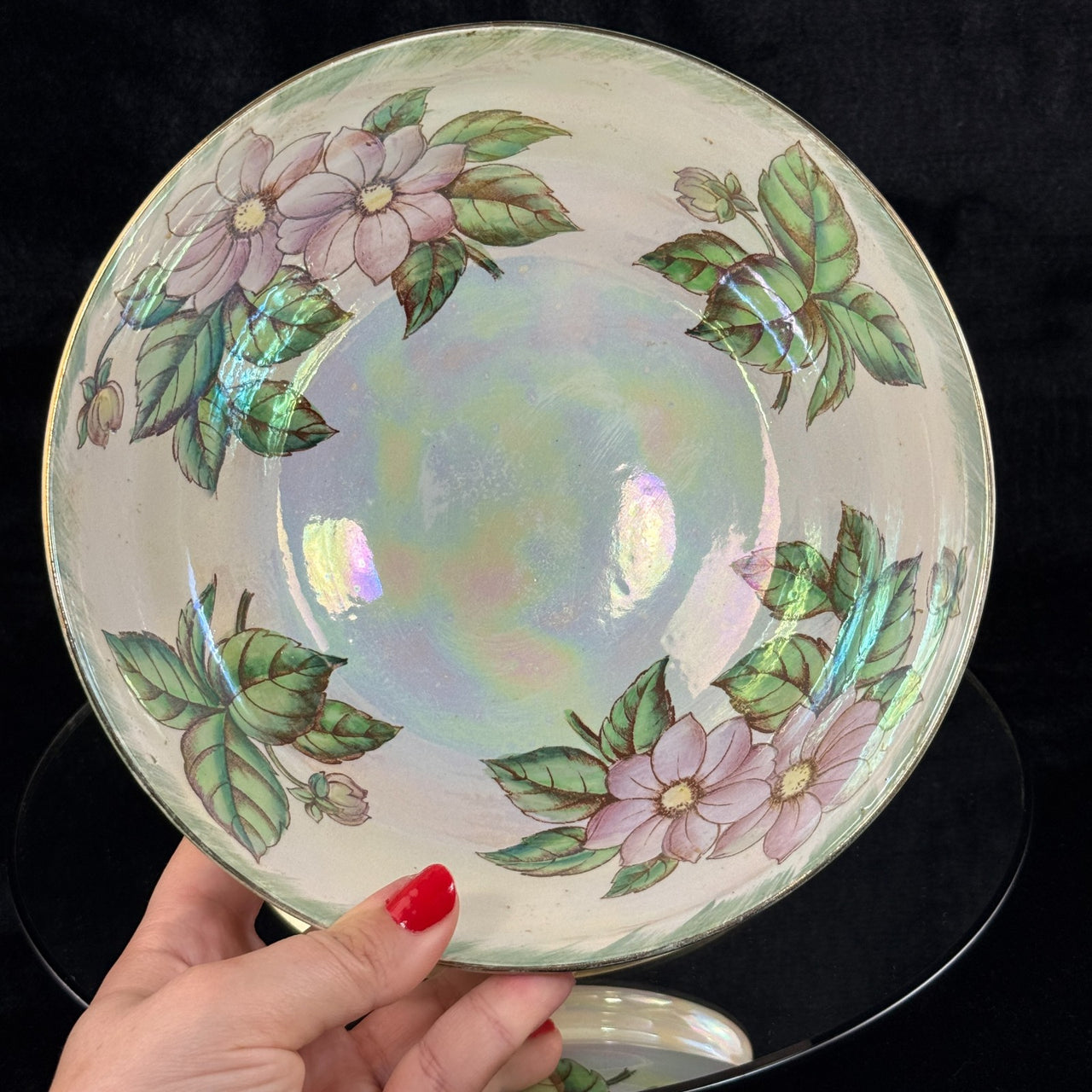 Maling Dahlia Lustre large Bowl Pink Floral England 20cm HandPainted gift12