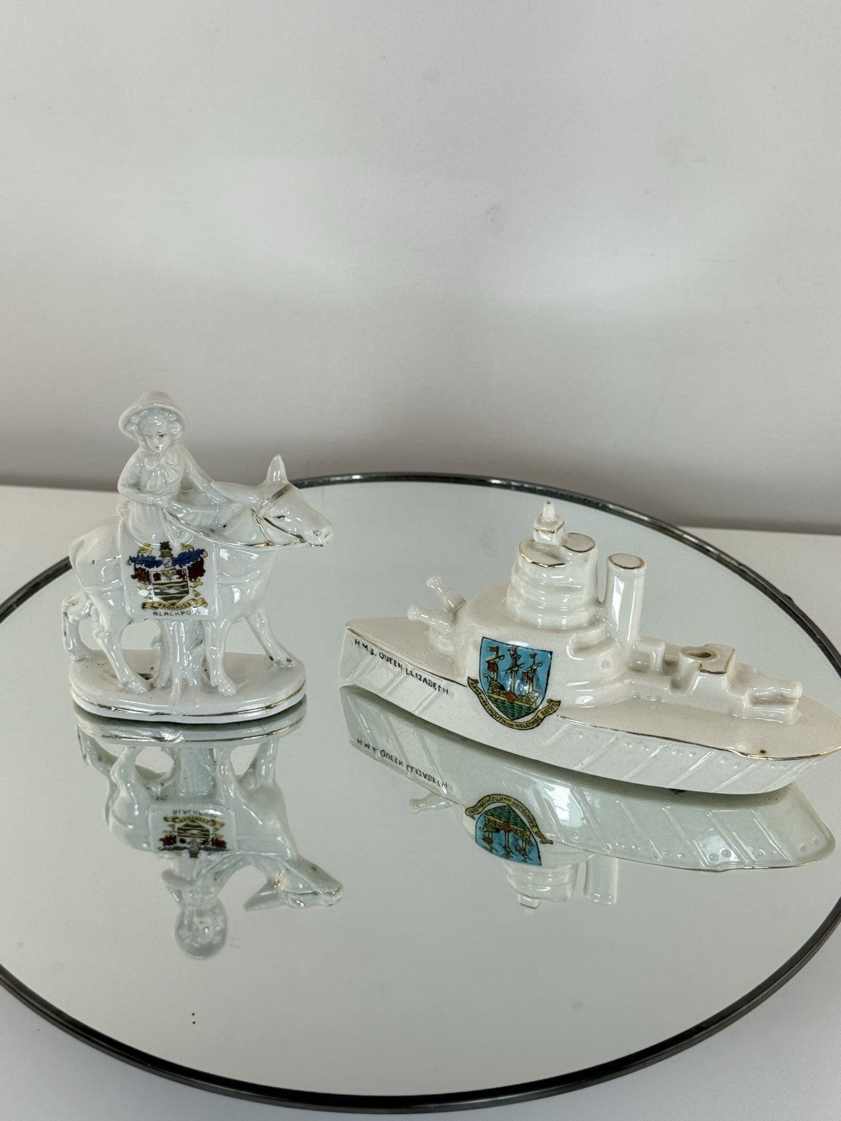 Arcadian Crested China Donkey Figurine HMS Queen Elizabeth White Porcelain1