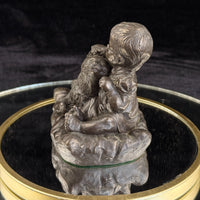 Thumbnail for Vintage Bronze signed Baby with Dog Sculpture – 4.5