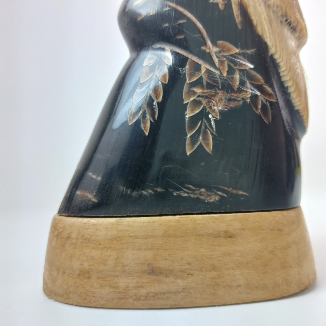 Hand Carved Buffalo Horn Eagle 6" Figurine Wooden Base Wildlife Vintage Art gift8