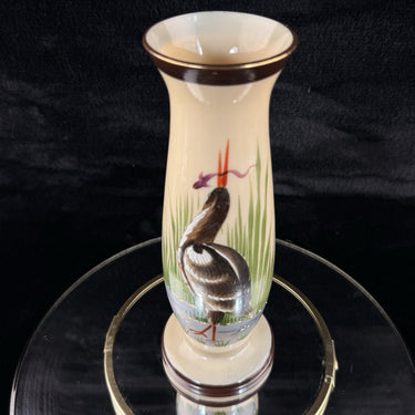 Vintage Milk Porcelain Vase – Hand Painted Heron Wetland Scene 9” Antique decor1