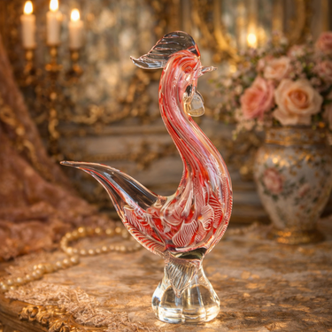 Murano Glass Rooster Pink Filigrana Art Hand Blown 1kg  10