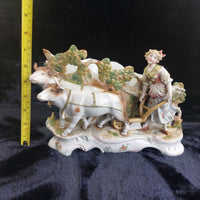 Thumbnail for German Antique Porcelain Girl Oxen Cart Planter – Hand Painted 7