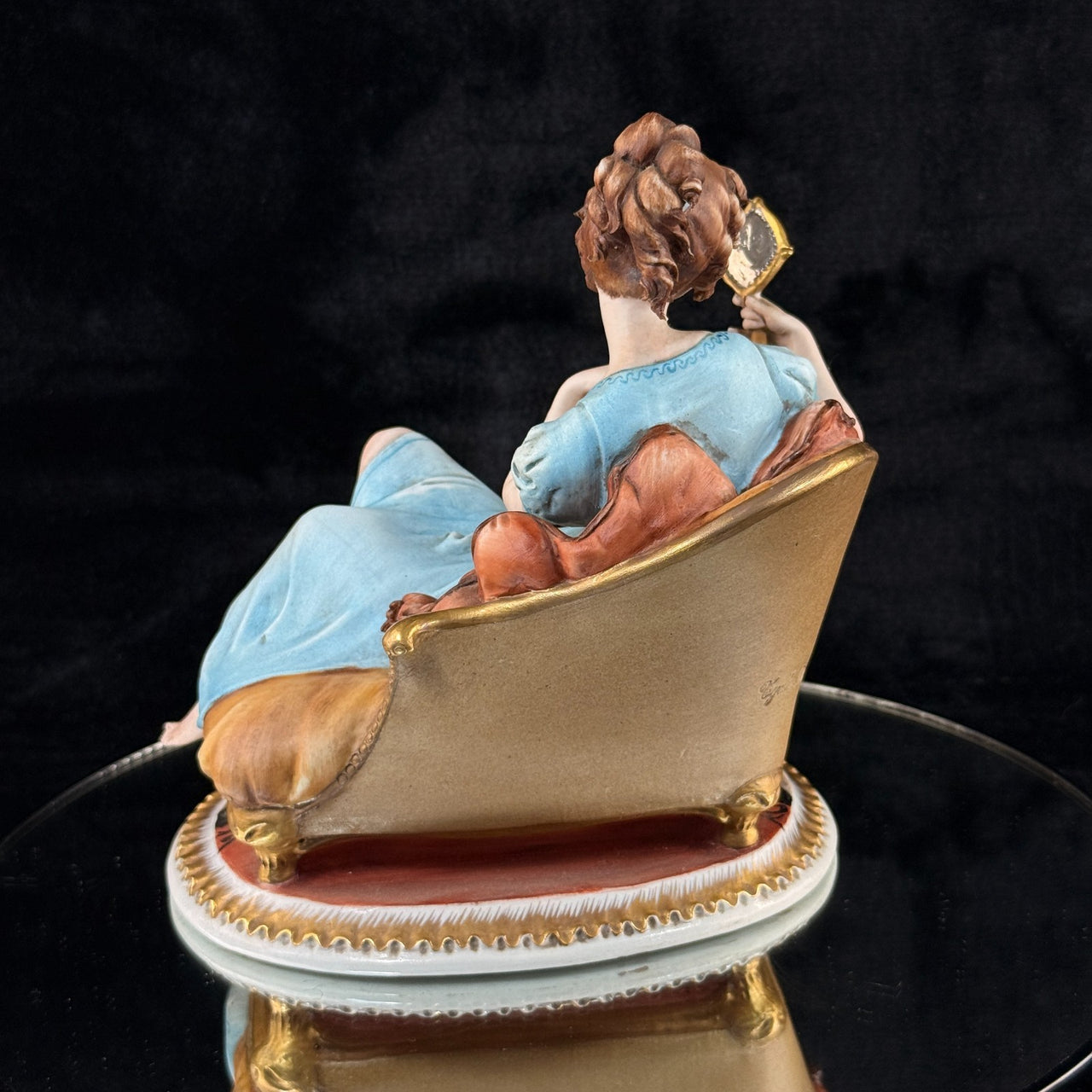 Tyche Bauer Figurine Lady on Couch Painted Hand Porcelain 8" Signed capodimonte13