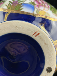 Thumbnail for Japanese Blue Cobalt Porcelain Vases Pair Gold Gilt Floral Moriage Antique Decor19