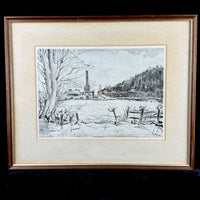 Thumbnail for 1947 Watercolour Brickworks by E. McCloud Framed Industrial Landscape Painting10