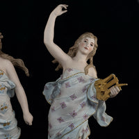 Thumbnail for Augarten Vienna Porcelain Ladies Musician Figurines Lyre Pair Austria Antique se5