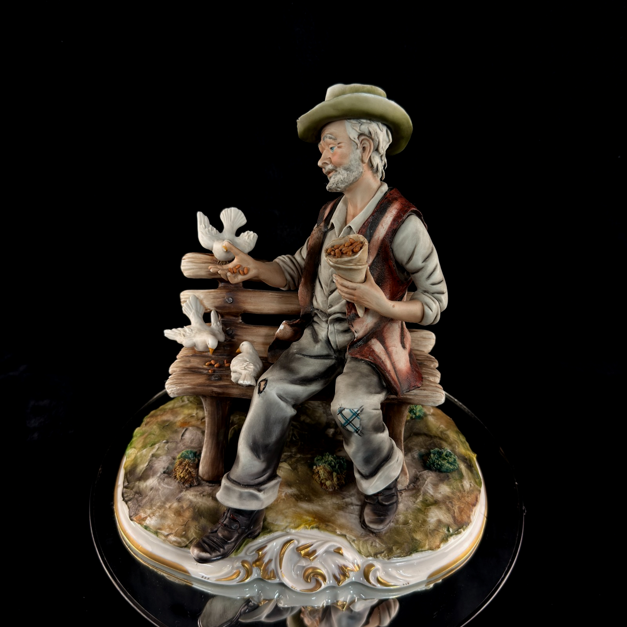 Capodimonte M. Lory Figurine Man With Doves – Signed – 13" Hand Painted bird see0
