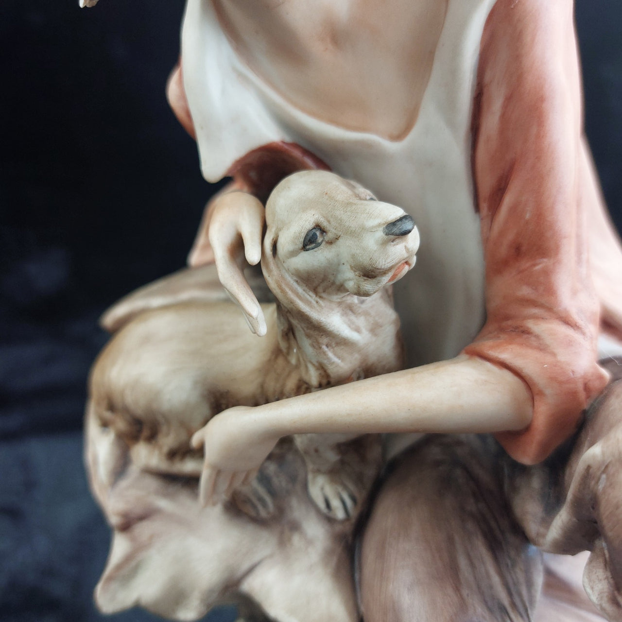 Capodimonte Style Boy &dog Figurine with Dog & Fruit Basket 11" Porcelain Large17