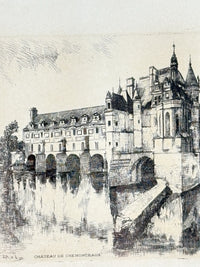 Thumbnail for French Castle Vintage Château de Chenonceaux Framed Etching Print Art Drawing.3