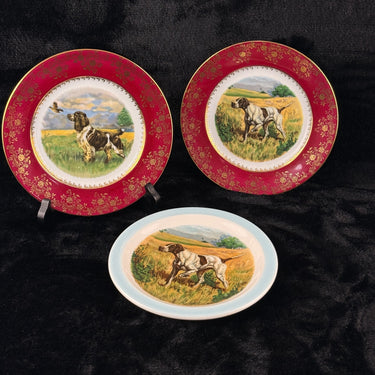 Odette Degrain Delorge Limoges France Hunting Dog Plates Set of 3 Porcelain 8
