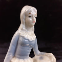 Thumbnail for Antique Porcelain Lady Figurine Blue Dress 5.5 in Hand Painted Floral pics see4