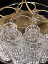 Thumbnail for Antique Brass & Cut Glass Cruet Set Four Bottle Table Castor Stand Marked EPNS.10