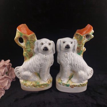 Rarre Antique Staffordshire Dog Pair 13” Mantle pocelain Victorian decor0