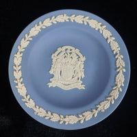 Thumbnail for Wedgwood Jasperware White & Blue Collectible Egg with Dish 1978 Trinkets Boxes/2