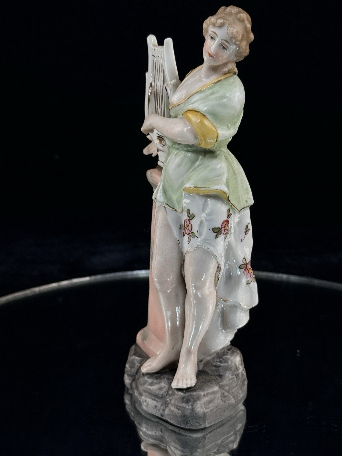 Antique German Porcelain Lady Lyre Figurine Musician Victorian Style Decor6