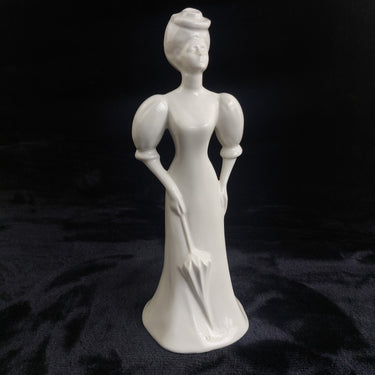 Art Deco Style White Porcelain Figurine Lady with Umbrella  11