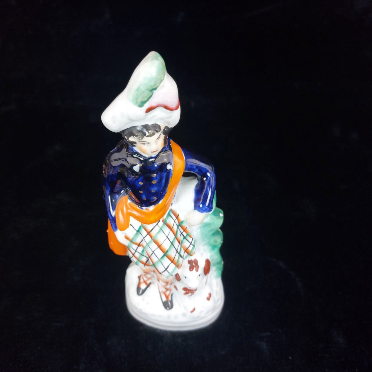 Antique 8" Staffordshire style Highland Boy & Dog Hand Painted repair see pic10