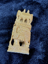 Thumbnail for Hand-Carved Wooden Elephant Figurine, with Rider and Howdah, decor Intricate8