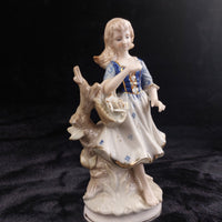 Thumbnail for German Porcelain Figurine 8.5in Lady with Rose Blue Gold White see pics decor.1