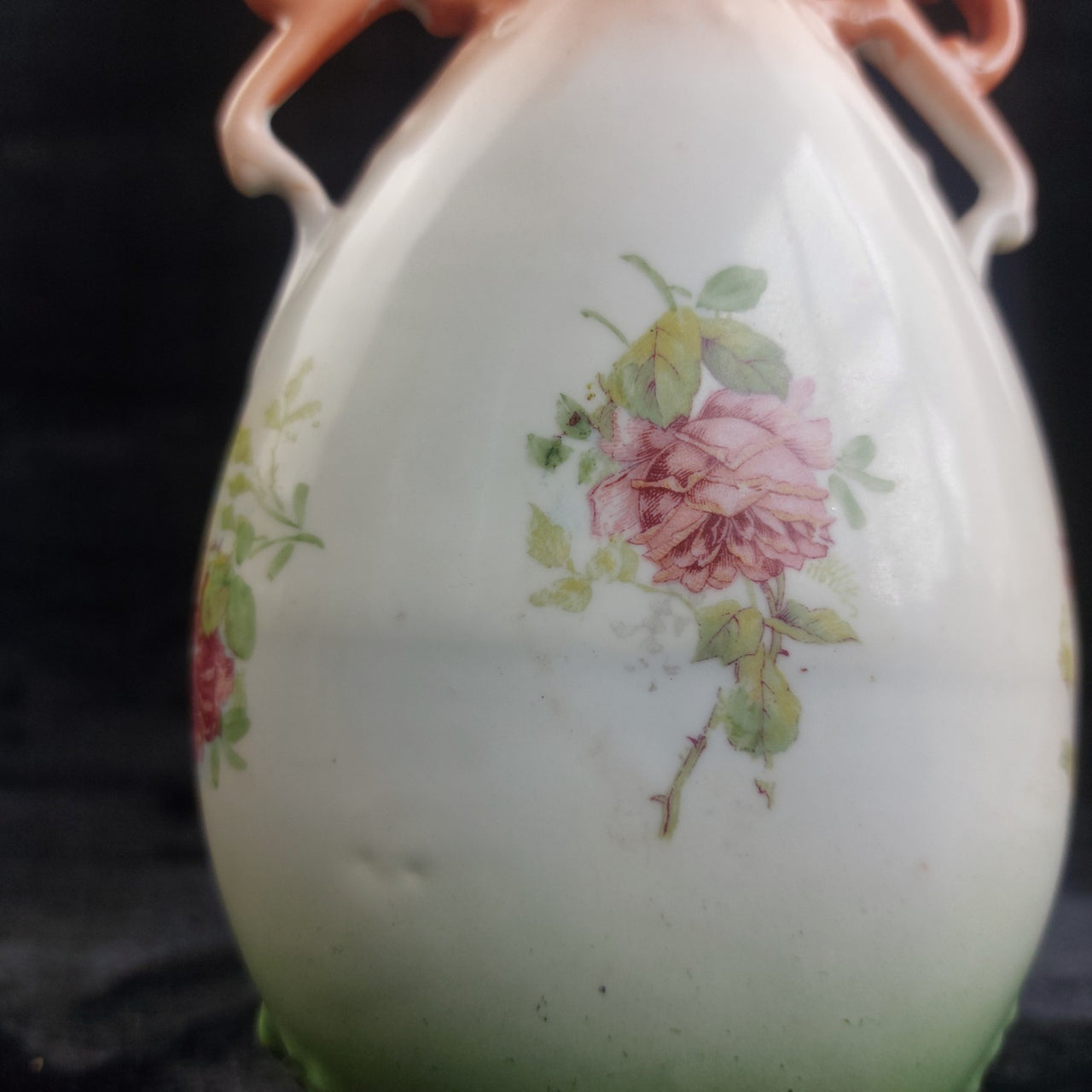Victoria Austria Porcelain Vase Pair Handled Romantic Scene Antique Decor. 9in15