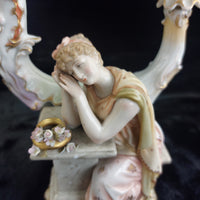 Thumbnail for Antique German Victorian Porcelain Flowerscandle hold Candelabra Lady Gold Gilt8
