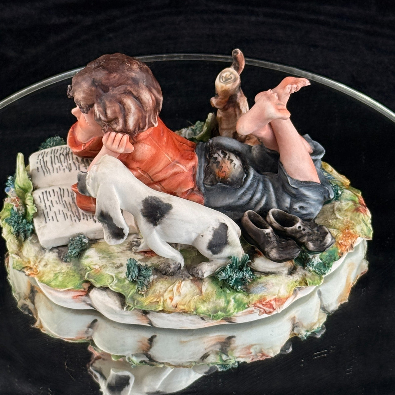 Italian Capodimonte Figurine Boy Reading with Dog and Shoes bookshelf gift decor21