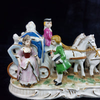 Thumbnail for Porcelain horse- marriage proposal scene 70s Drawn Carriage Vintage Music Box.6