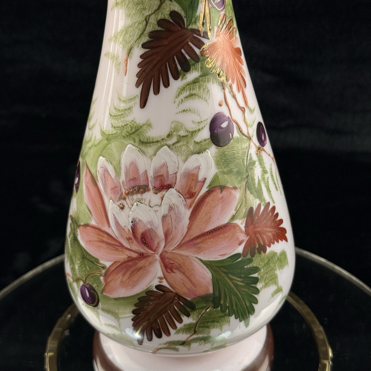 Pink Bohemian Glass Antique Vase 10” Floral Enamel Victorian Art Nouveau decor3