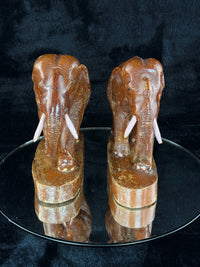 Thumbnail for Hand Wooden Carved Elephant Pair – India Figures with Pink Resin Tusks 7 Vintag9