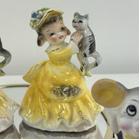 Thumbnail for Vintage Korea Figurines Girl with Cat & Mice Set Hand Painted Ceramic 1950s4