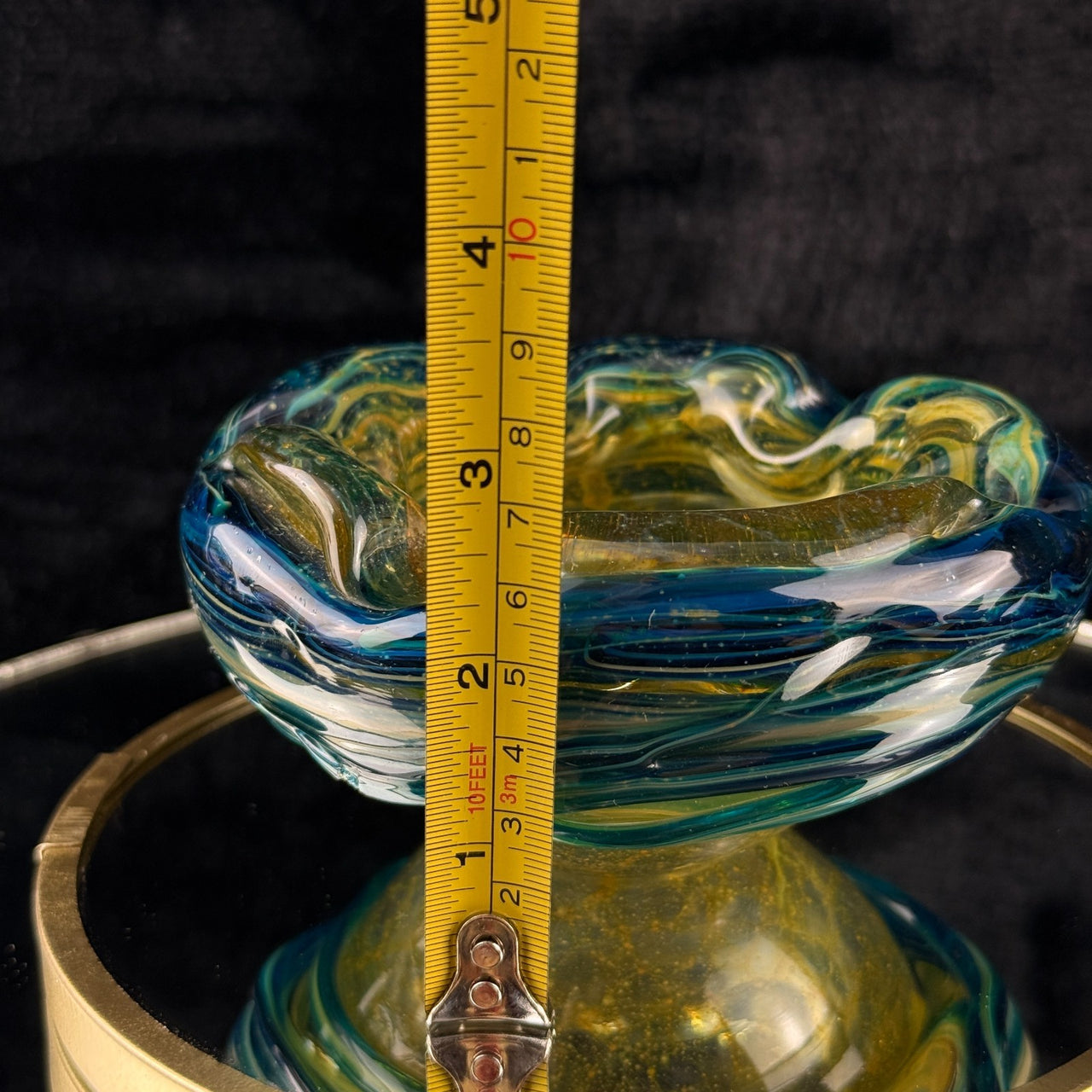 Mdina Malta Art Glass Ashtray 80s Blue Yellow Swirl 13cm Heavy see the pics deco12