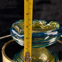 Thumbnail for Mdina Malta Art Glass Ashtray 80s Blue Yellow Swirl 13cm Heavy see the pics deco12