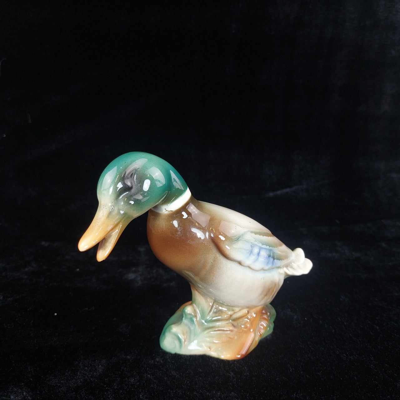 Vintage Porcelain Duck Good Figurine Mallard Green Head Glazed Ceramic Tall 5"2