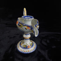 Thumbnail for Italian Antique Majolica Faience Candle Holder Floral Hand Painted Coat of Arms 5