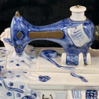 Thumbnail for Novelty Machine Sewing Teapot White Blue Gold Ceramic Stitching Theme see pics11