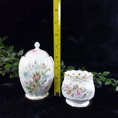 Aynsley porcelain Wild Tudor set of 2 Lidded Jar & Candle Holder 1