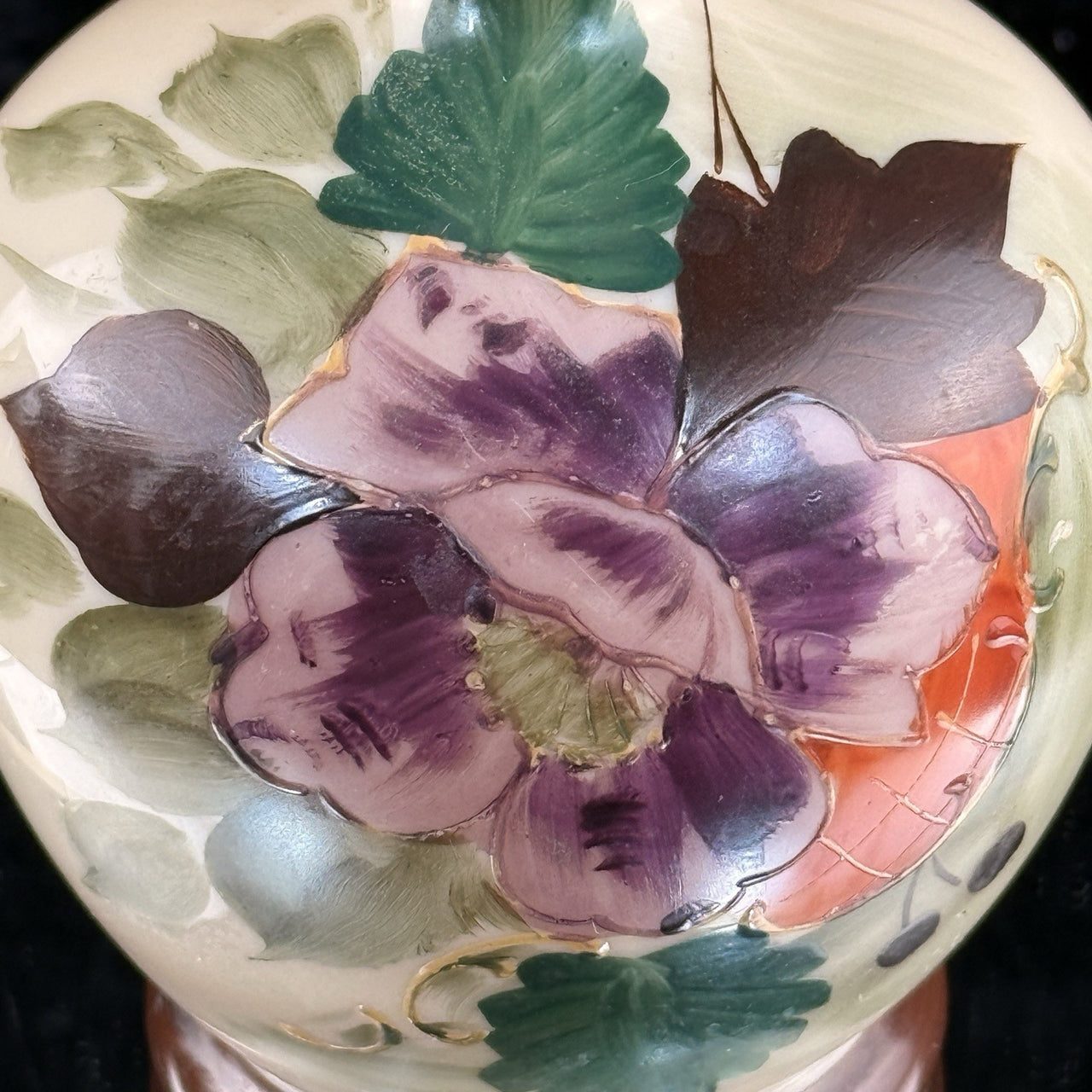 Milk Bohemian Glass Vase Floral Enamel 8” Antique Art Nouveau Style decor China3