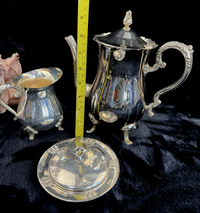 Thumbnail for silver plated tea pot & pitcher and plate with a lid Unbranded Victorian Antique7