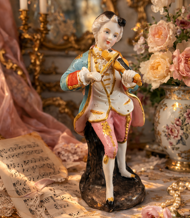 Antique Porcelain Figurine Violinist Rococo Style 5.5