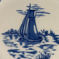 Thumbnail for ANTIQUE Blue&White Delph Transferware Plates x3 1896 Sailboat Windmill Scene Set6