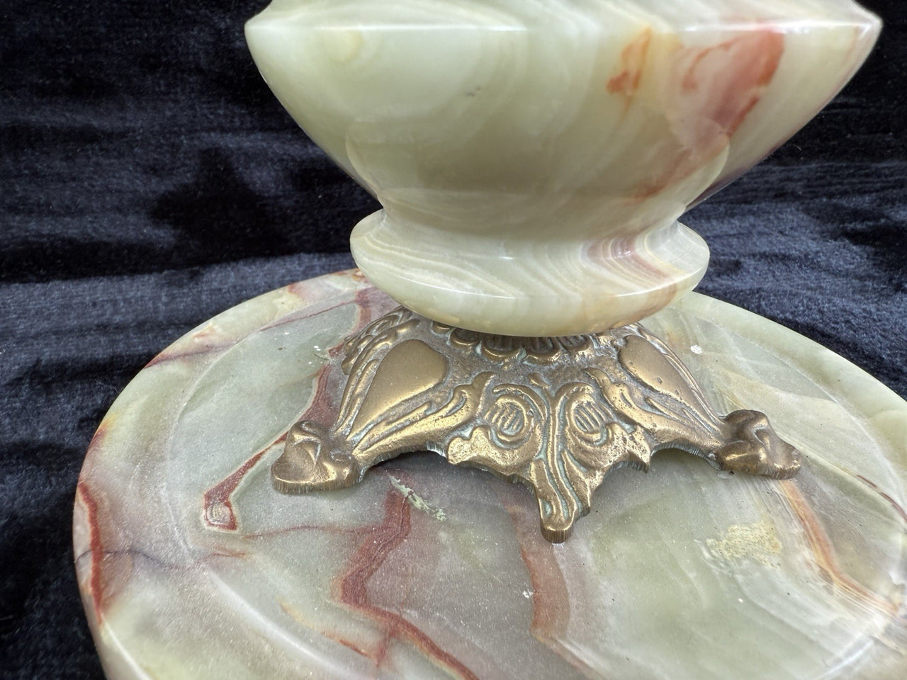 Art Deco Green Onyx Marble Brass Pedestal Ashtray Stand Tobacciana home decor16