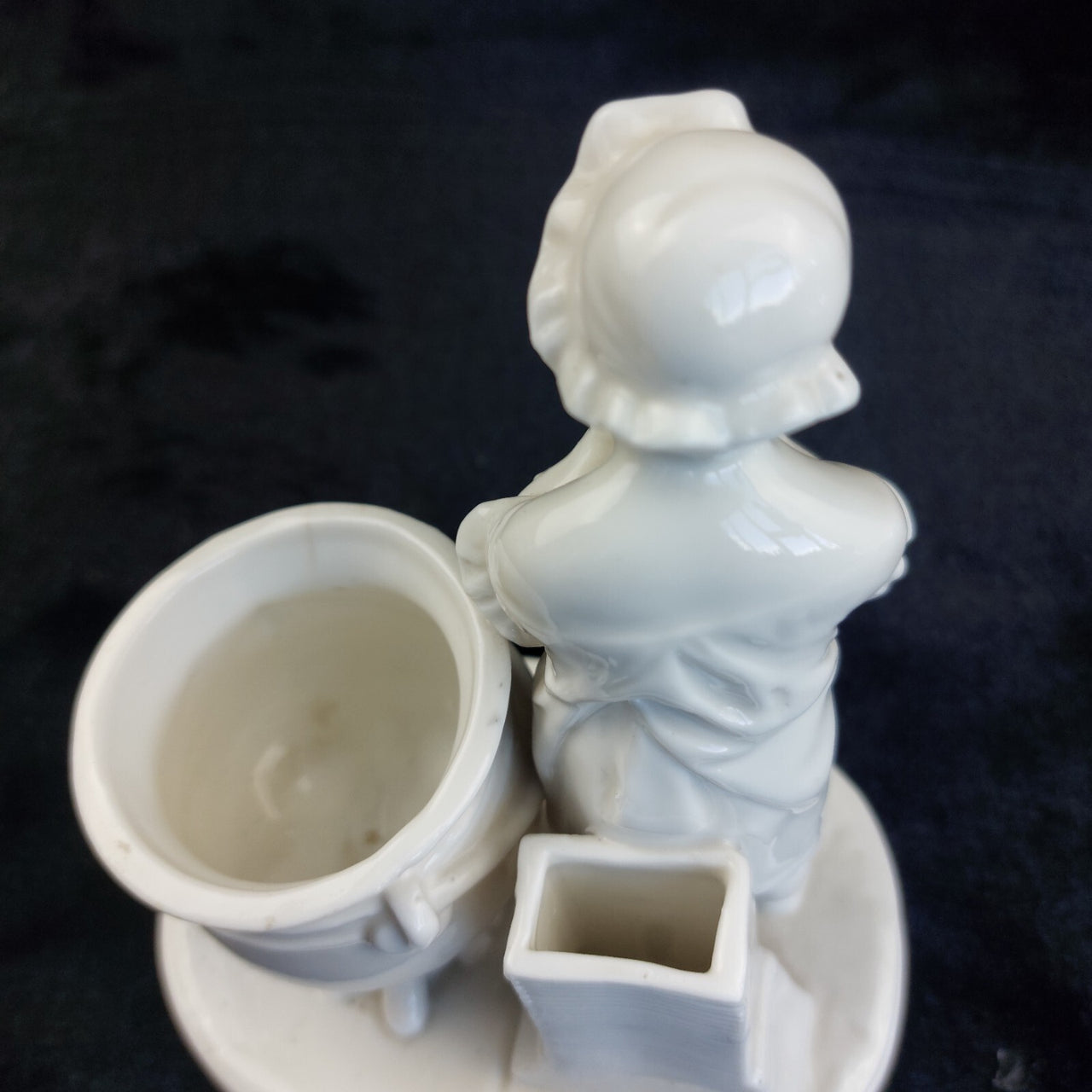 Antique 5.5" Porcelain Figurine Boy w/ Barrel Inkwell Holder White Glaze8