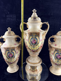 Thumbnail for Antique English Alton Ware Urns Set Hand Painted Roses Gilded Porcelain Vase Set17
